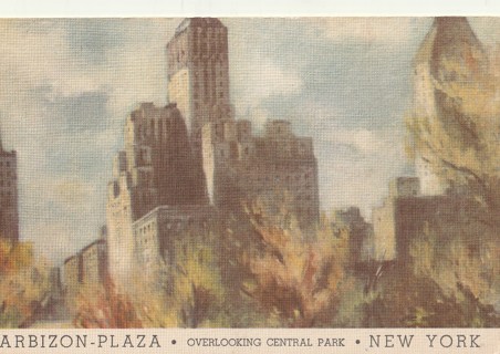 Vintage Unused Postcard: t: Barbizon Plaza, Overlooking Central Park, NYC, NY