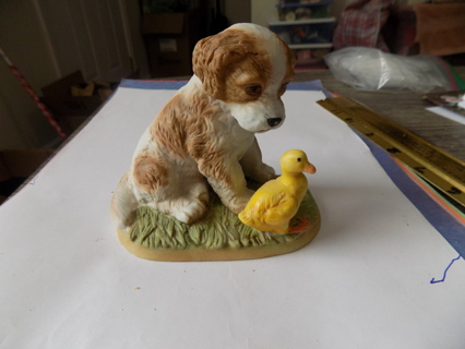 Vintage Homco playful puppy with a duckling very detailed