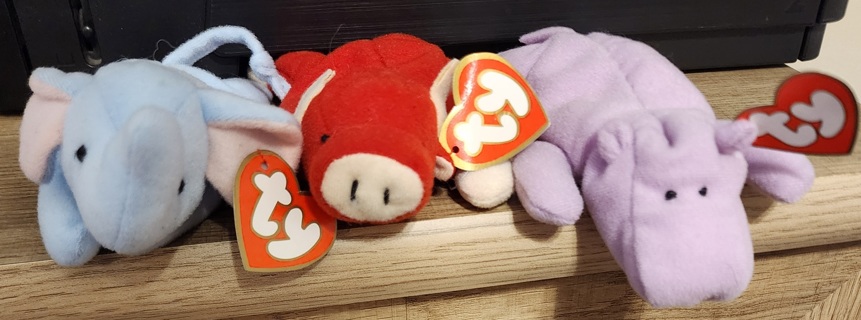 NEW - TY Teeny Beanie Babies - "Happy", "Snort" & "Peanut" 