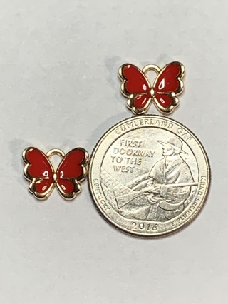 BUTTERFLY CHARMS~#33~RED~SET OF 2 CHARMS~FREE SHIPPING!