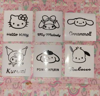 ✨✨✨6 BRAND NEW ASSORTED SILVER "SANRIO FRIENDS" STICKERS ✨✨✨(6 DIFFERENT CHARACTERS) GIN=DOUBLE!