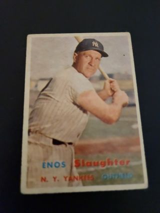 1957 Topps Baseball Enos Slaughter #215 New York Yankees, VG condition,Free Shipping!