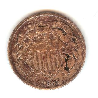 1865 Civil War Era 2-Cent piece toned