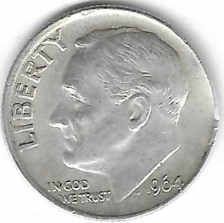 1964 Roosevelt Dime 90% Silver U.S. 10 Cent Coin