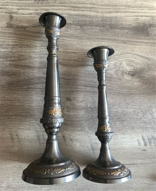 Bronze & Brass Tall Candlestick Holders Preowned