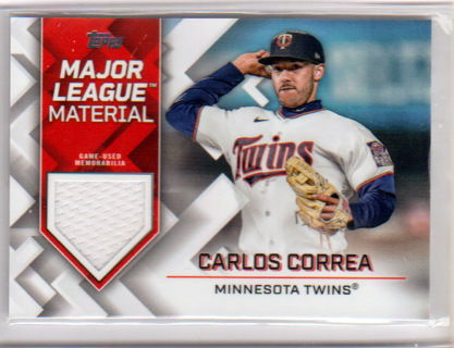 Carlos Correa, 2022 Topps Major League Material RELIC Card #MLM-CC, Minnesota Twiins, (L3)