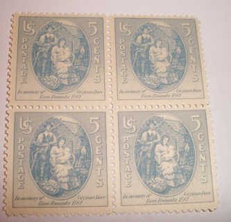 Scott #796, Virginia Dare, Pane of 4 Useable 5¢ US Postage Stamps