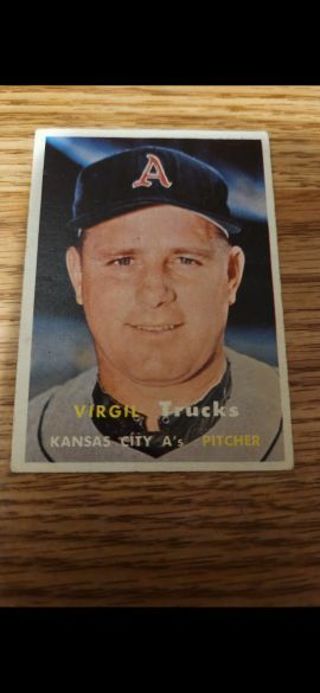 1957 Topps Baseball Virgil Trucks #187 Kansas City A's,VG condition, Free Shipping!