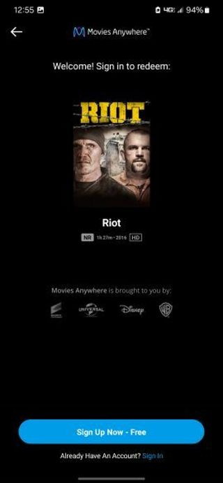 Riot Digital HD movie code MA/VUDU/iTunes