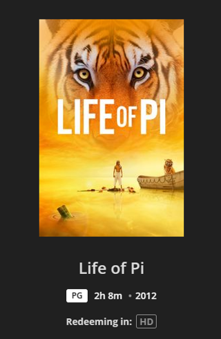 PRICE DROP!!! Life of PI Digital from Bluray