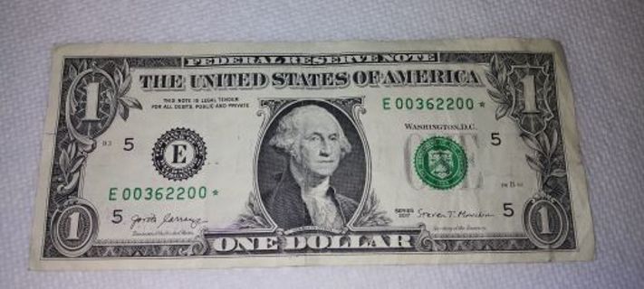 Rare $1 Star note "bookends" w/ off-set error