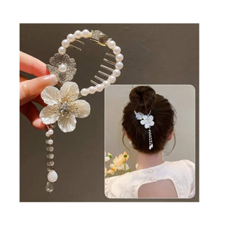 1pc Camellia Flower Hair Clip With Tassel And Pearl Beads