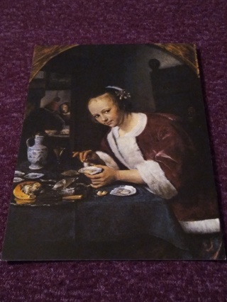 Dutch Painting of the Golden Age Postcard - Girl eating oysters