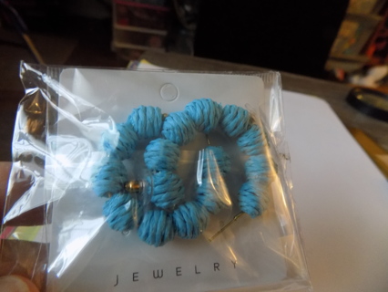 Earrings large post blue hoop 2 inch around looks like yarn balls
