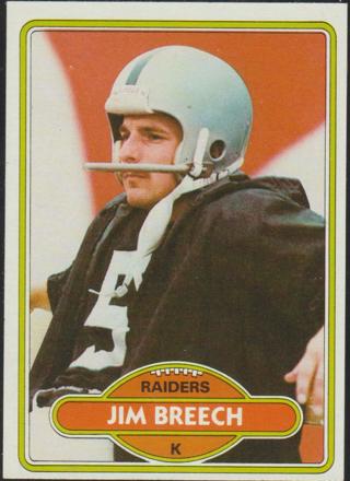 1980 Topps Jim Breech Football Card Oakland Raiders #107