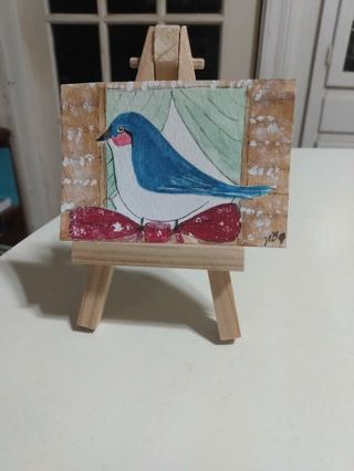 ACEO Original, Watercolor Painting 2-1/2"X 3/1/2" Whimsical Blue Bird by Artist Marykay Bond