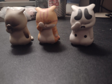 3 Embarrassed Fat Cat Figurines
