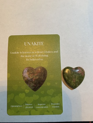 ♥♥HEALING STONE~UNAKITE~COMES WITH INFO CARD~HEART-SHAPED~FREE SHIPPING♥♥