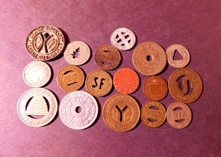 17 vintage Tokens bus trolley fare tax WA Seattle El Paso Denver + Transit metal