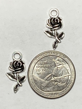 ROSE CHARMS~#5~ANTIQUE SILVER~SET OF 2 CHARMS~FREE SHIPPING!