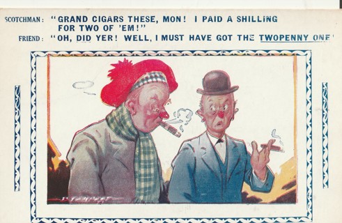 Vintage Unused Postcard: Comic: Scotchman and Friend