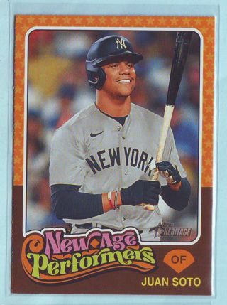 2024 Topps Heritage Juan Soto NEW AGE PERFORMERS INSERT Baseball Card # NAP-21 Yankees