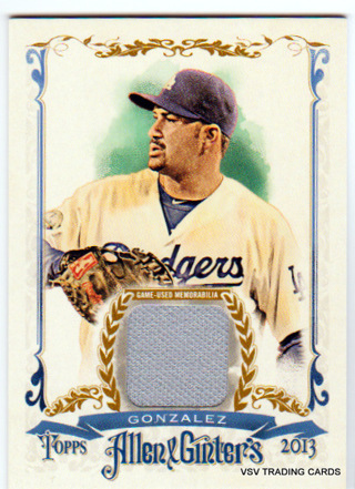 Adeian Gonzalez, 2013 Topps Allen & Ginter RELIC Card #AGFR-AG, Los Angeles Dodgers, (LB21)