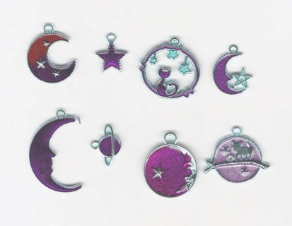 8pc GP ENAMEL MIXED PURPLE MOON STAR CHARMS (PLEASE READ DESCRIPTION