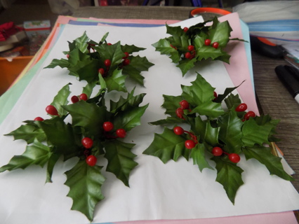 Set # 3 Set of 4 holly leaves, berries candle ring wreath for taper candles