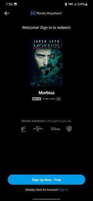 Morbius Digital 4k movie code MA/VUDU/iTunes