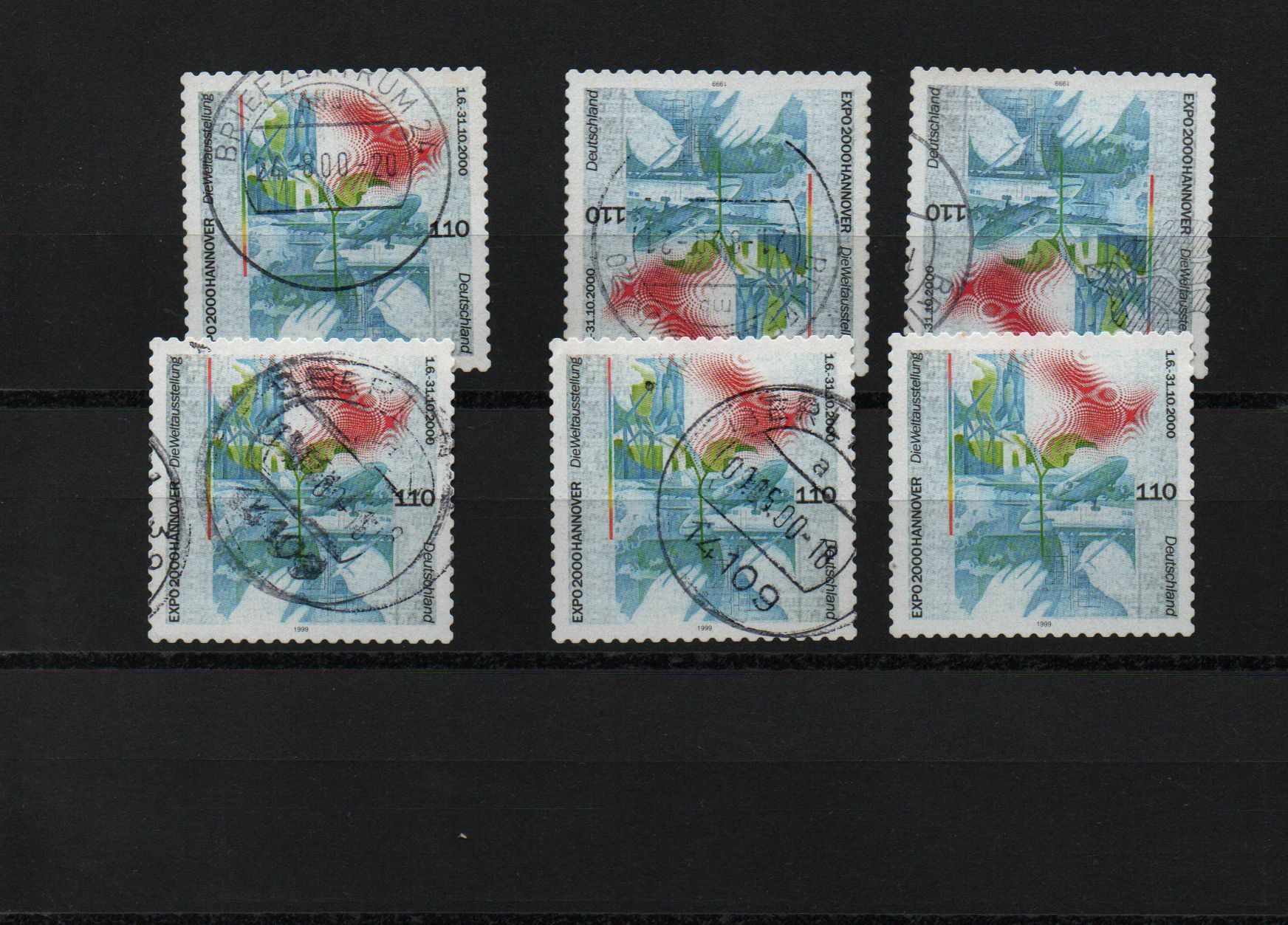 FREE: CRAZY GIN --- GERMANY 6x expo 2000 Hannover postmarked