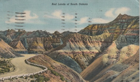 Vintage Used Postcard: z gin: 1953 Bad Lands, South Dakota