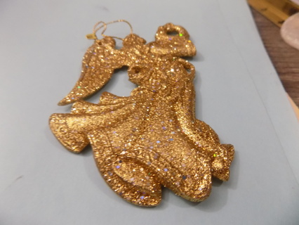 5 inch gold glittery angel ornament blowing horn