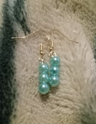 2pr lor Big 8mm blue pearl earrings & blue Crystal Beaded earrings nip