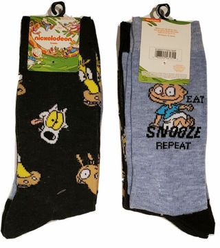 New Nickelodeon Two Pair Crew Socks - Rugrats Eat Sleep Snooze, Rocko's Modern Life Size 6 1/2-10