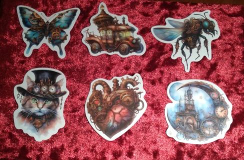 6 - "MECHANICAL STEAMPUNK" STICKERS ( With 1 free Sticker)