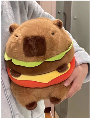 Cute Plush Hamburger Capybara Doll, Water Pig Stuffed Toy, Pillow, Birthday Gift   