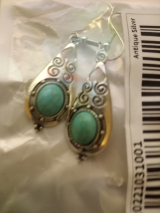Antique silver with turquoise stone pierced earrings