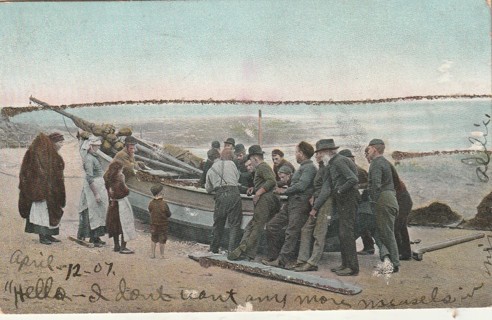 Vintage Used Postcard: (c): 1907 Fishermen & Boat