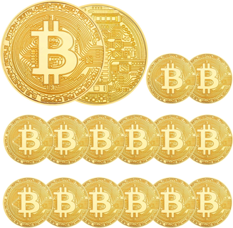 NEW (15-Pack) Bitcoin Coins - Cryptocurrency Commemorative Blockchain Tokens Collectibles (Gold)