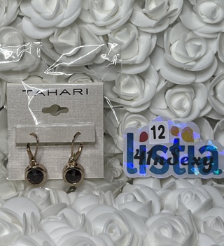 Brand New Tahari Signature Deep Purple Amethyst Goldtone Hoop Earrings 