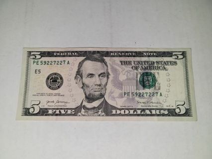 2017 A $5 fancy serial number (repeater- PE59227227A)