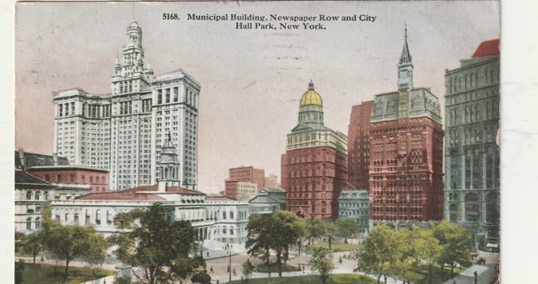 Vintage Used Postcard: 1914 Municipal Building, Newspaper Row & City Hall, NYC, NY