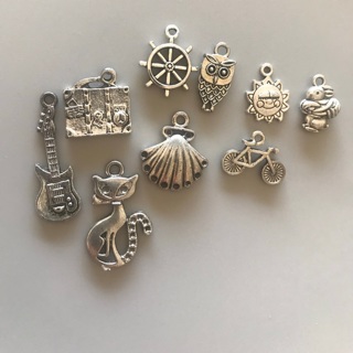 9 Silvertone Charms for Crafts or Jewelry Making, Free Mail