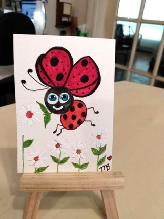 ACEO Original, Watercolor Painting 2-1/2"X 3/1/2" Whimsical Lady Bug by Artist Marykay Bond