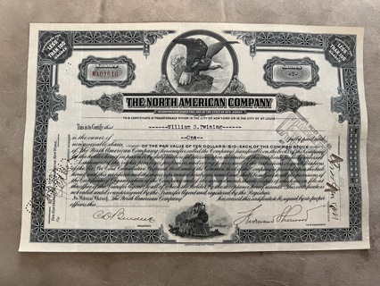  North American Company stock certificate 1925 gray/blue Eagle & Train Original Dow Jones stock
