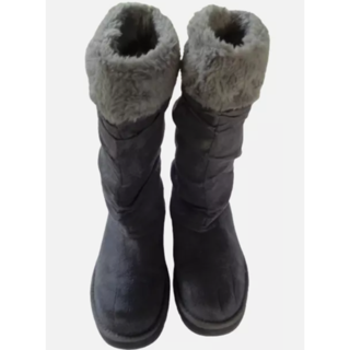Skechers Charcoal Gray Faux Suede Fur Trim Ruched Slouch Boots Pull On Womens 8