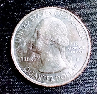COIN 2021 QUARTER WITH SMALL ERROR ABOVE THE A IN DOLLAR LOOKS LIKE SOMETHING WAS ON THE DIE.