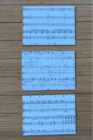 Three handmade Music themed envelopes 