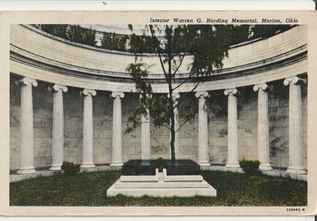 Vintage Unused Postcard: b&w: Warren G Harding Memorial, Marion, OH